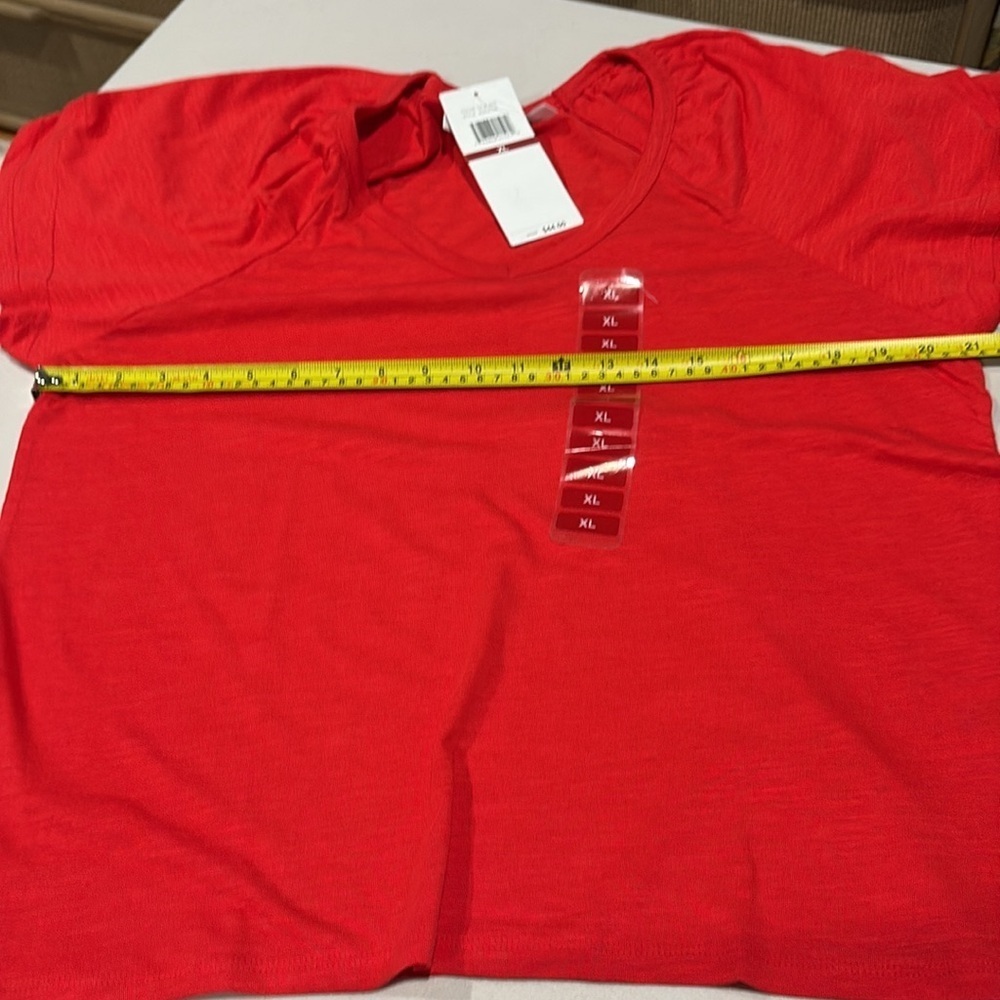 Rafaella Red V-Neck Short Sleeve Ruffle Top - Picture 12 of 15